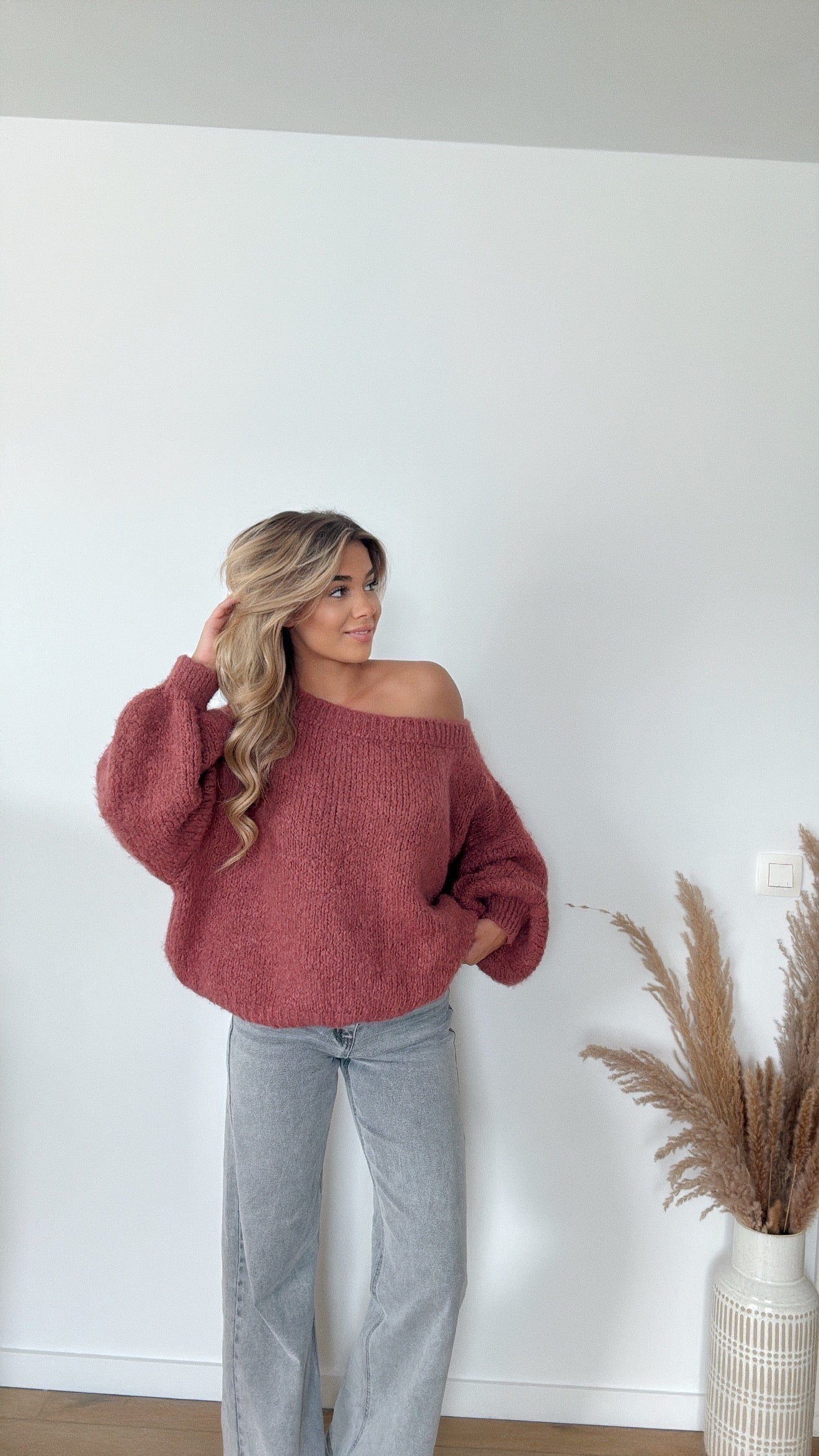 Wol-off shoulder sweater terra 🍁