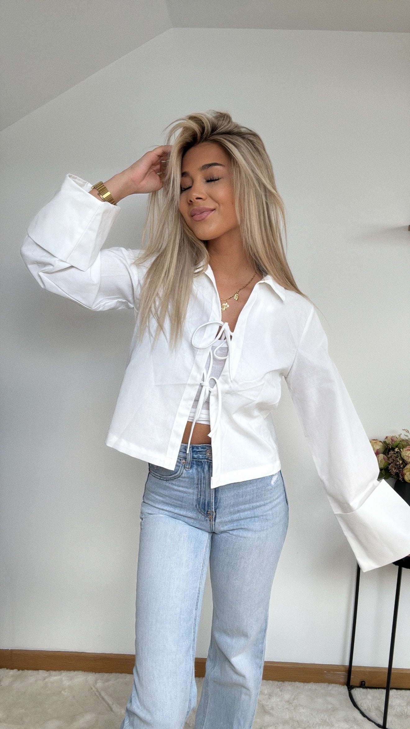 Wit gestrikt blousje met oversized mouwen 🤍