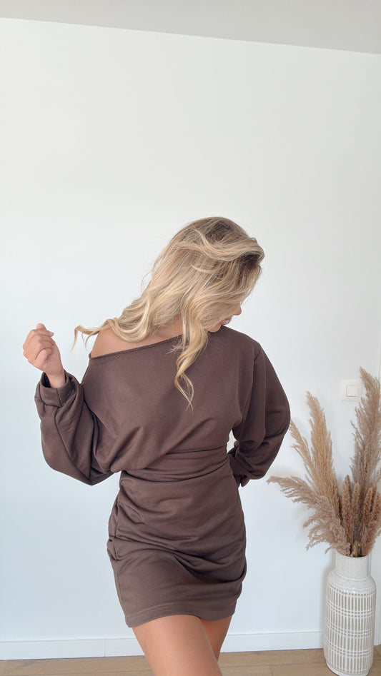 Off shoulder kleedje bruin 🍂