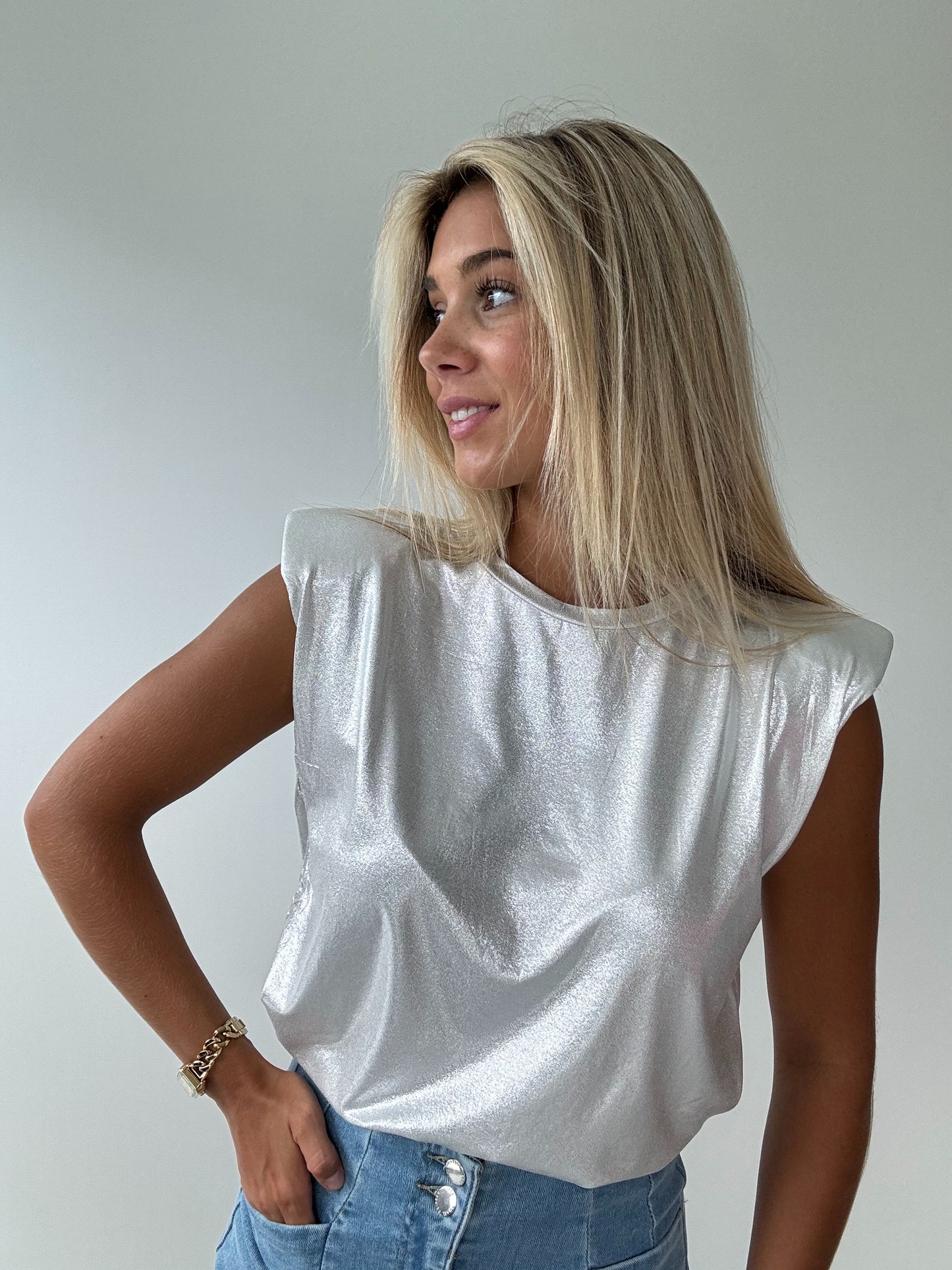 Padded glitter shirt silver