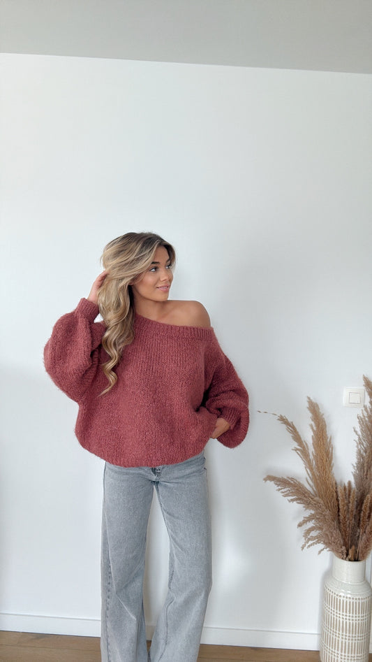 Wol-off shoulder sweater terra 🍁