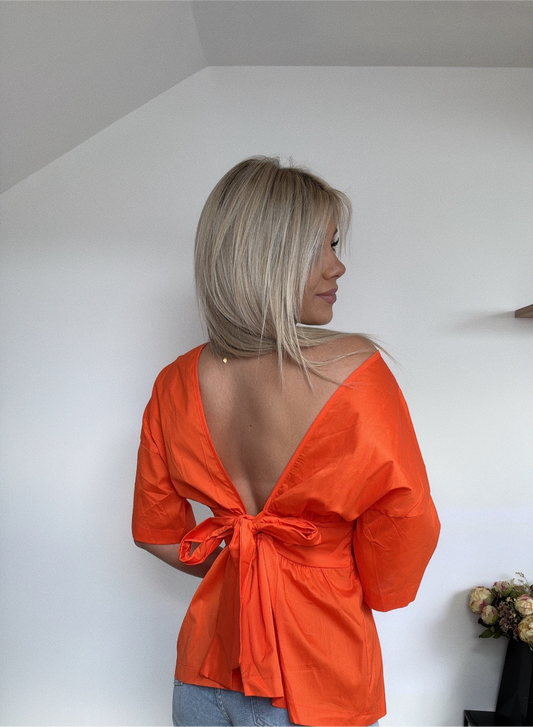 Oranje openback blouse met strik 🍊