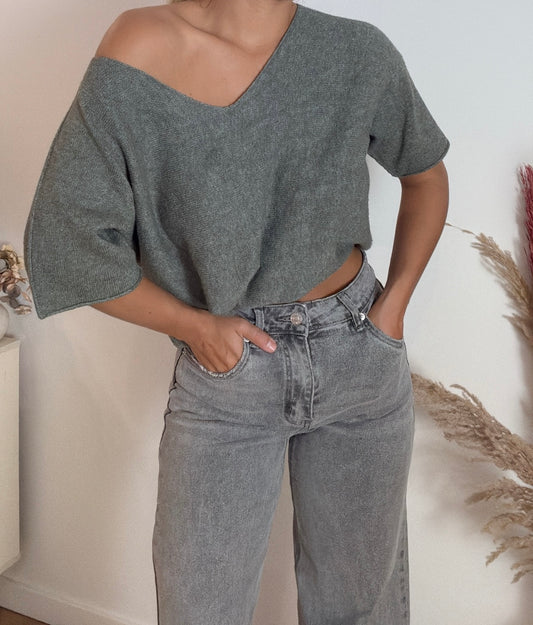 Off shoulder truitje kaki