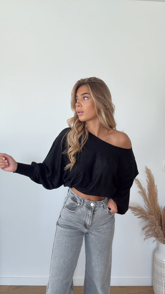 Off shoulder basic zwart